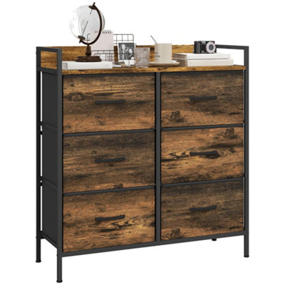 Wyld Haus Luve Rizi 6-Drawer Fabric And Wood Chest Rustic Brown And Black 79W X 29D X 85H Cm from B&Q