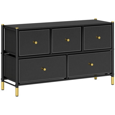 Wyld Haus Lomomo Faux Leather Black Front Panel Chest Of Drawers 100W X 30D X 58H Cm5 Drawers. from B&Q
