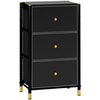 Wyld Haus Ditari Black Faux Leather 3-Drawer Chest46W X 30D X 77H Cm from B&Q