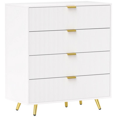 Wyld Haus Refa White 4-Drawer Bedside Table With Ridged Fronts And Gold-Tone Handles80W X 40D X 90H Cm from B&Q