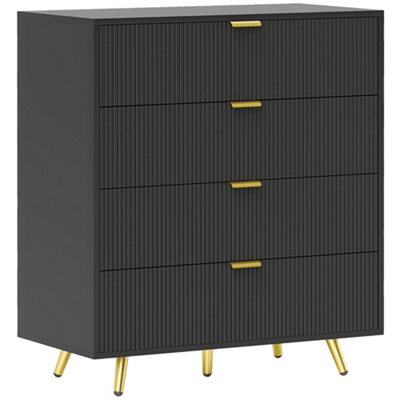 Wyld Haus Disu 4-Drawer Black Bedside Chest With Ridged Fronts And Gold-Tone Handles 80W X 40D X 90H Cm from B&Q