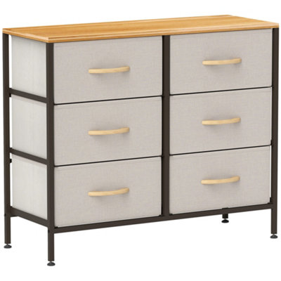 Wyld Haus Nali Industrial 6-Drawer Fabric Dresser With Steel Frame And Maple-Effect TopCream White80W X 30D X 62.5H Cm from B&Q