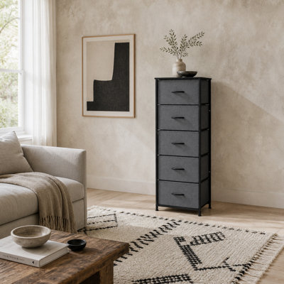 Wyld Haus Ralora 5-Drawer Industrial Fabric Dresser With Steel FrameDark Grey And Black from B&Q