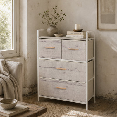 Wyld Haus Palike 4-Drawer Fabric Storage ChestCompact 60W X 29D X 85H CmBlack And Natural Wood-Effect Finish from B&Q
