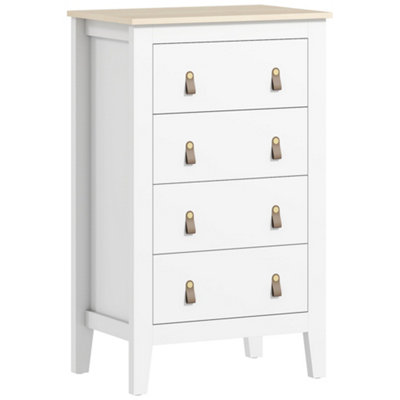 Wyld Haus Rasusa 4-Drawer Modern Chest White With Faux Leather Handles 60 X 40 X 98 Cm