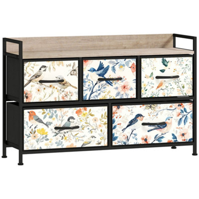 Wyld Haus Raba 5-Drawer White Fabric Storage ChestWood-Effect Top98W X 29D X 63H Cm from B&Q