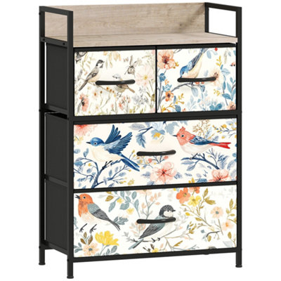 Wyld Haus Zilivi 4-Drawer White Fabric Storage Chest With Wood-Effect Top60W X 29D X 85H Cm from B&Q