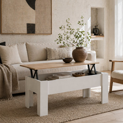 Wyld Haus Lirifi Nono Lift-Top Coffee Table With Hidden StorageWhite And Oak-Effect100 X 50 X 45 Cm from B&Q