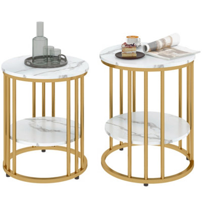 Wyld Haus Veco Set Of 2 Coffee TablesMarble-Effect White TopsGold-Tone Hairpin Legs from B&Q