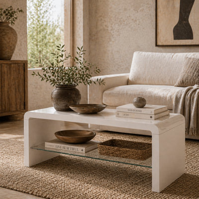 Wyld Haus Velimo High Gloss White Curved 2-Tier Coffee TableL100 X D45 X H45Cm from B&Q