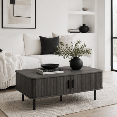 Wyld Haus Yocoma Grey Wood-Effect Rectangular Coffee Table With Tambour Sliding Doors1000X550X400mm from B&Q