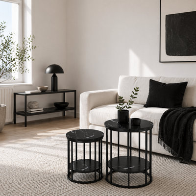 Wyld Haus Dilisu Set Of 2 Black Marble-Effect Coffee TablesTwo-Tier Square Nesting Set from B&Q