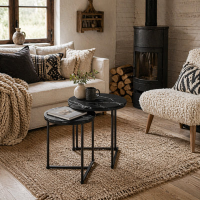 Wyld Haus Tolira 2-Piece Black Marble-Effect Nesting TablesMdf Tops With Hairpin Legs from B&Q