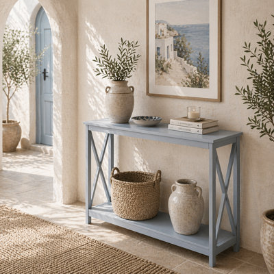 Wyld Haus Reluba Grey X-Frame Console Table L100 X D30 X H80.5Cm With Bottom Shelf For Hallway And Entryway from B&Q