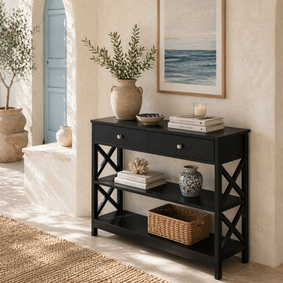 Wyld Haus Kafa 100Cm Black X-Frame Console Table With 2 Drawers And 2 Shelves from B&Q