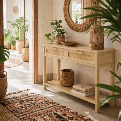 Wyld Haus Sedi 100Cm Natural Wood-Effect Console Table2 Drawers And Bottom Shelf from B&Q