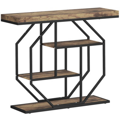 Wyld Haus Reello 4-Tier Industrial Console Table Rustic Brown Mdf Shelves Black Steel Frame L100 X D30 X H80Cm from B&Q