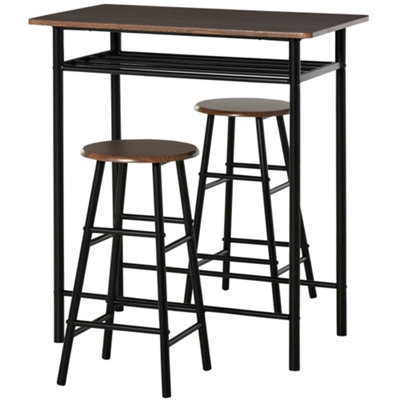 Wyld Haus Yoliba 3-Piece Black And Oak Breakfast Bar Table And Stools With Storage Shelf from B&Q