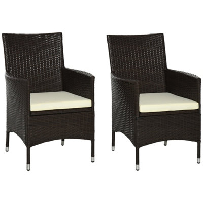 Wyld Haus Dodone Set Of 2 Metal And Pe Rattan Outdoor Dining Armchairs With 5Cm CushionsDeep Coffee And White from B&Q