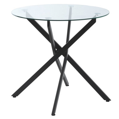 Wyld Haus Bama 80Cm Round Tempered Glass Dining TableBlack Metal Cross-Over Frame from B&Q