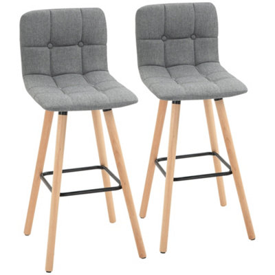 Wyld Haus Somi Set Of 2 Grey Button-Tufted Counter Height Bar Stools With Wooden Legs from B&Q