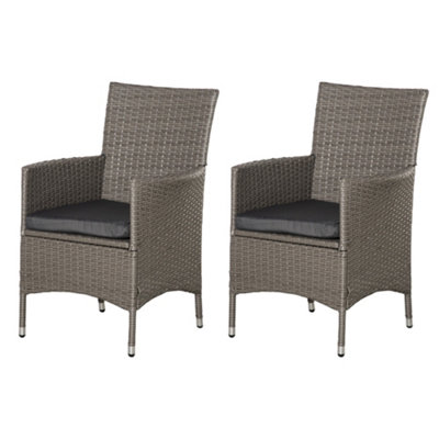 Wyld Haus Sevaka Set Of 2 Grey Rattan-Style Outdoor Dining Armchairs With Cushions And Armrests from B&Q