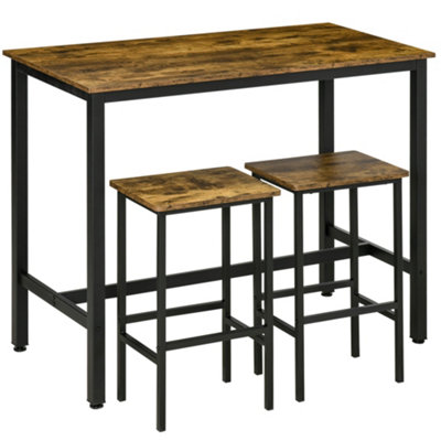 Wyld Haus Nofi Rustic Brown 3-Piece Bar Dining Set With 2 StoolsL120 X D60 X H95Cm from B&Q