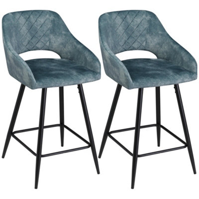 Wyld Haus Lona Bale Set Of 2 Blue Velvet-Touch Counter Height Bar Stools With Steel Legs from B&Q