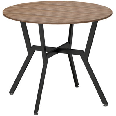 Wyld Haus Doveno Round Dining Table 90Cm Brown Wood-Effect Top With Black Metal Frame And Anti-Slip Feet
