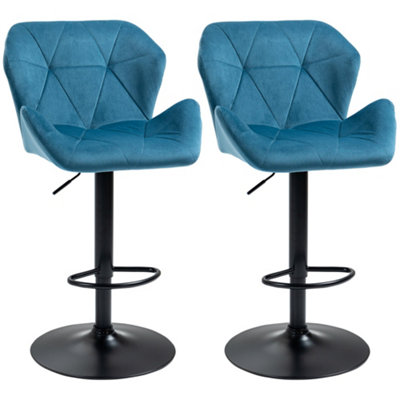 Wyld Haus Rovira Velvet Blue Adjustable Swivel Bar Stools Set Of 2 With Sculpted Seat And Footrest from B&Q