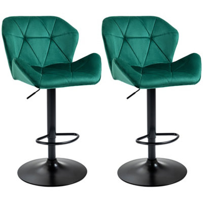 Wyld Haus Soma Veno Green Velvet-Feel Adjustable Bar Stools Set Of 2 With Metal Base And Footrest from B&Q