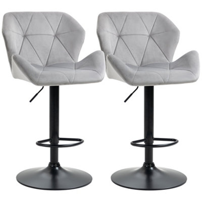 Wyld Haus Savi Velvet Grey Adjustable Swivel Bar Stools Set Of 2 With Sculpted Seat And Footrest from B&Q