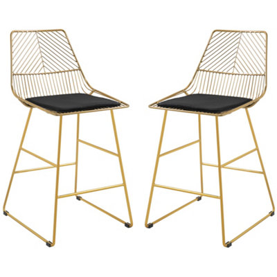 Wyld Haus Sunira Set Of 2 Gold-Tone Counter-Height Bar Stools With Wire Frame And Velvet-Feel Cushions from B&Q