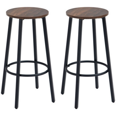 Wyld Haus Kabato Elpa Set Of 2 Rustic Brown Industrial Bar Stools With Footrest 65Cm Seat Height. from B&Q