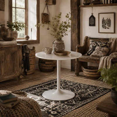 B&Q -  Dimi Metal 70Cm Round White Dining Table For 2Minimal Design
