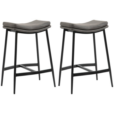 Wyld Haus Ralura Set Of 2 Grey Industrial Microfiber Breakfast Bar Stools With Curved Padded Seats66Cm Seat Height from B&Q