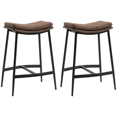 Wyld Haus Noveha Vima Set Of 2 Brown Microfiber Industrial Breakfast Bar Stools With Curved Seat from B&Q