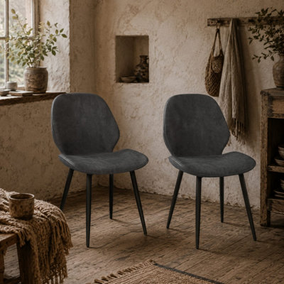 B&Q -  Lelori Remi Set Of 2 Grey Velvet-Feel Dining Chairs With Metal Legs