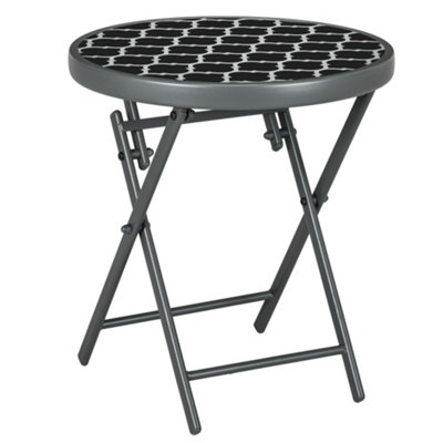 Wyld Haus Mikale 45Cm Folding Outdoor Side Table With Marble-Effect Glass TopBlack And White from B&Q