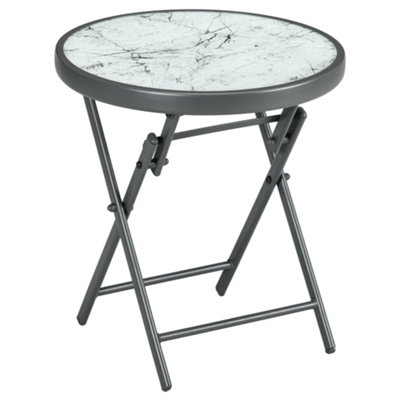 Wyld Haus Lusafa Folding Outdoor Side Table 45Cm Round Marble-Effect Glass TopWhite And Dark Grey from B&Q