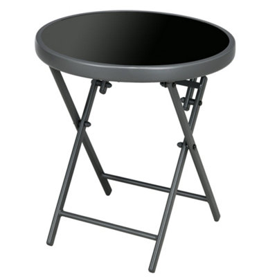 Wyld Haus Laparo Laro 45Cm Folding Outdoor Side TableBlack Marble-Effect Tempered Glass Top from B&Q