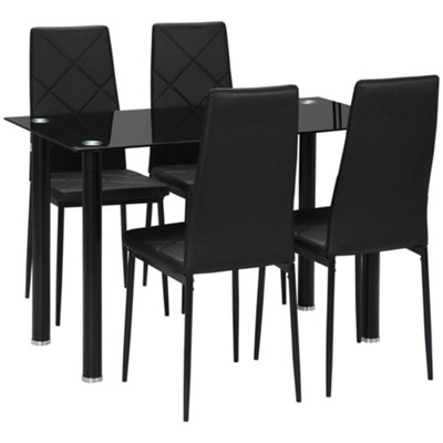 Wyld Haus Zine Lalo 5-Piece Modern Black Dining Set With Tempered Glass Table For 4 from B&Q