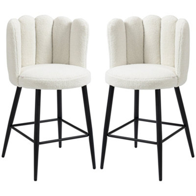 Wyld Haus Elvine Tare Set Of 2 Cream Boucle Bar Stools With Steel Base And Footrest65Cm Seat Height from B&Q