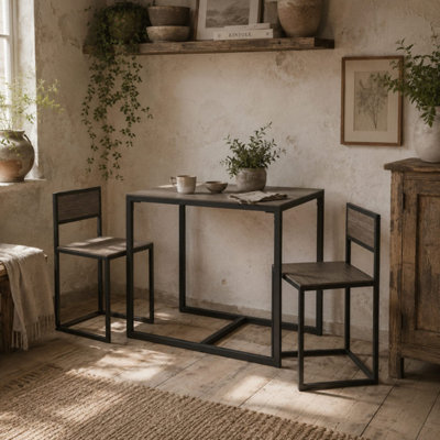 B&Q -  Zikeba Leco Grey Wood-Effect Compact 3-Piece Dining SetRectangular Table With 2 Stools.