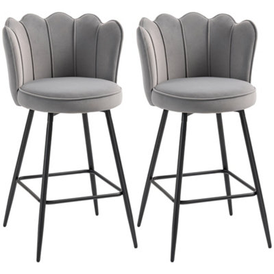 Wyld Haus Tano Velvet Grey Lotus-Style Bar Stools Set Of 2 With Sculpted High-Back Seats. from B&Q