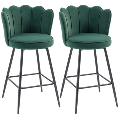 Wyld Haus Ralu Velvet Dark Green Lotus Bar Stools Set Of 2 With Sculpted SeatL54 X D55 X H97Cm from B&Q