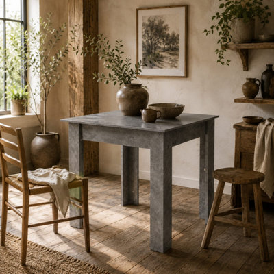 Wyld Haus Grey Kava Cement Square Dining Table With Faux Cement Finish Compact Modern Style - Image 3