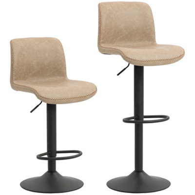 Wyld Haus Salile Set Of 2 Light Brown Faux Leather Breakfast Bar Stools With Backrest And FootrestAdjustable Height from B&Q