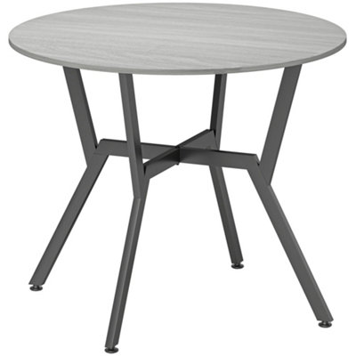 Wyld Haus Donato Ziva 90Cm Round Grey Dining Table With Black Metal Legs And Anti-Slip Feet