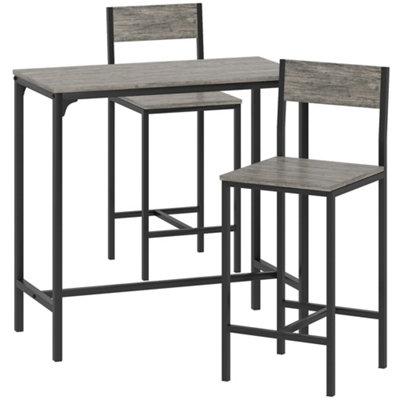 Wyld Haus Novero Dine 3-Piece Industrial Breakfast Bar Set With 2 Stools And Footrest SupportCharcoal Grey And Black from B&Q